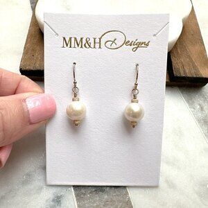 New Elegant Natural White Round Freshwater Pearl Earrings | Handmade in BC